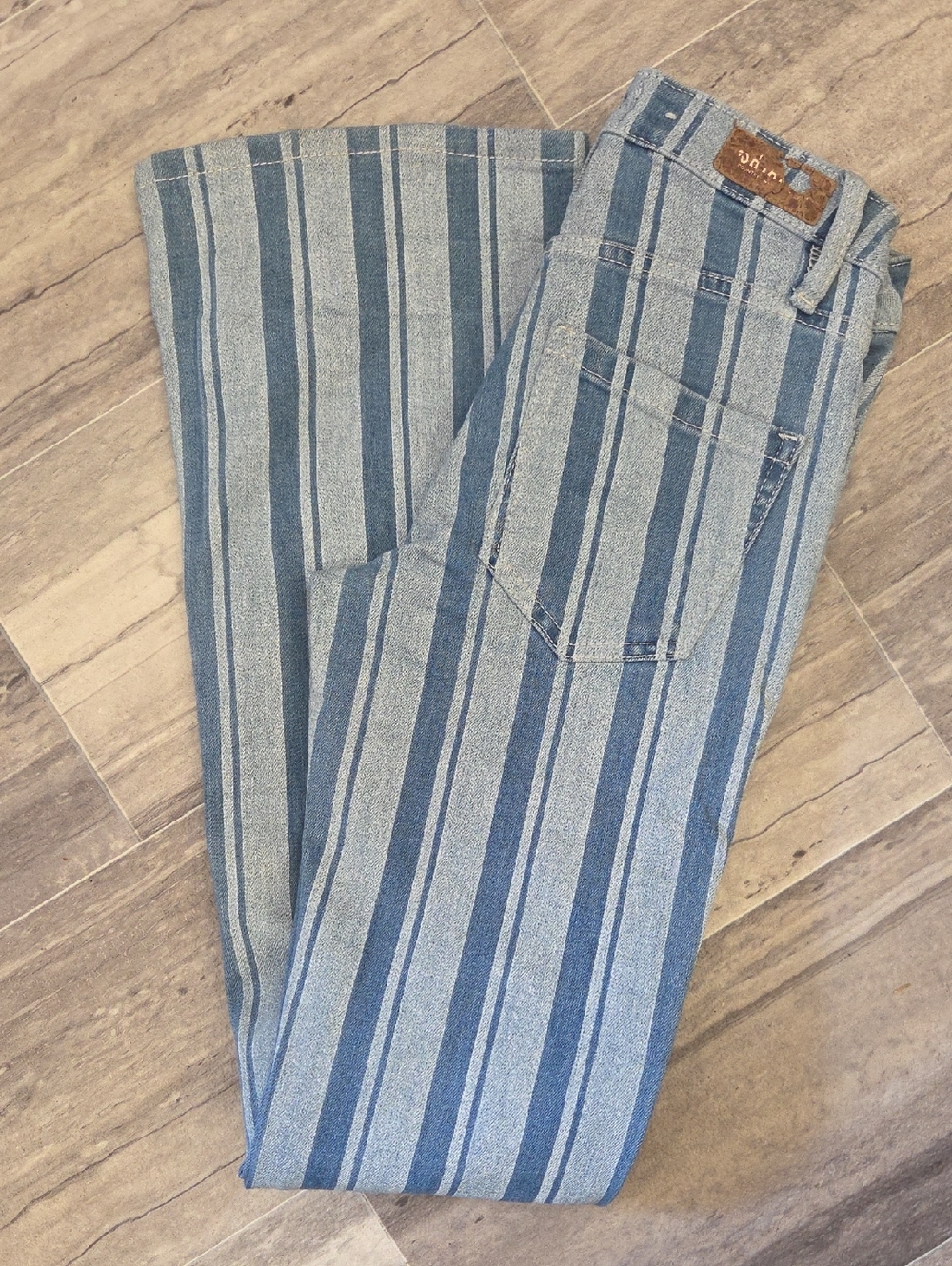 Striped Blue Wide-Leg Jeans - Women's Flare